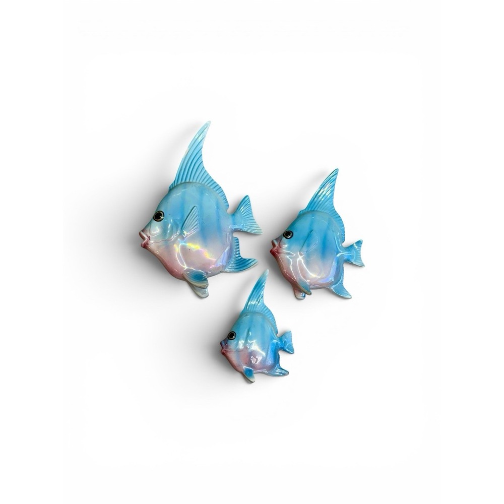 Vintage Set 3 Norcrest Or Ceramicraft Ceramic Iridescent Fish Wall Decor Pink